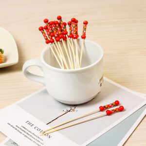 Small Disposable Bamboo Beaded Red Toothpicks