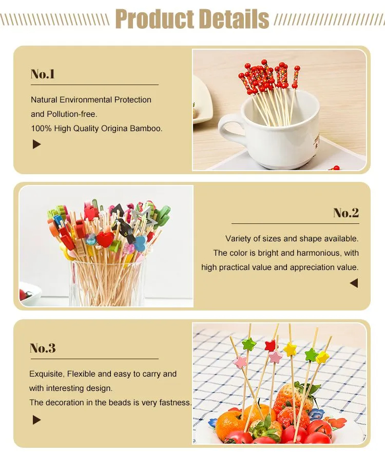 9cm Disposable Fruit Decoration Bamboo Stick