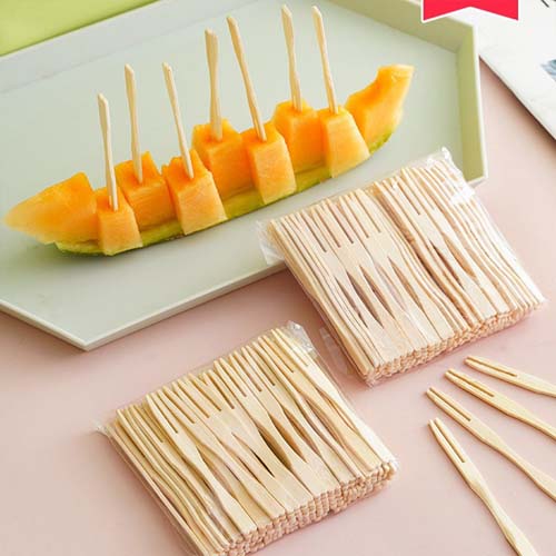 Customized Bamboo Forks 4.7in Fruit Pick