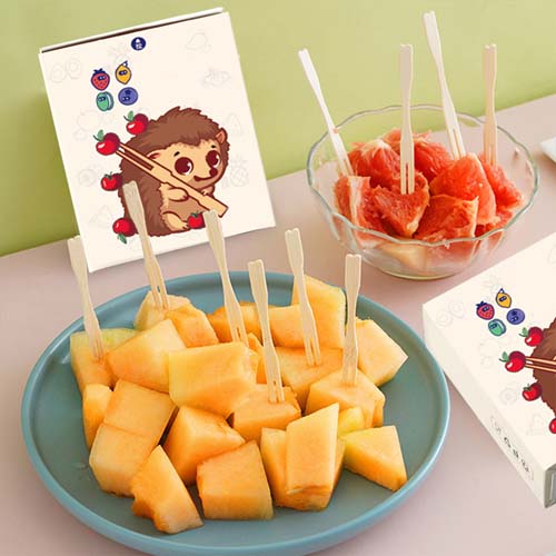 Customized Bamboo Forks 4.7in Fruit Pick