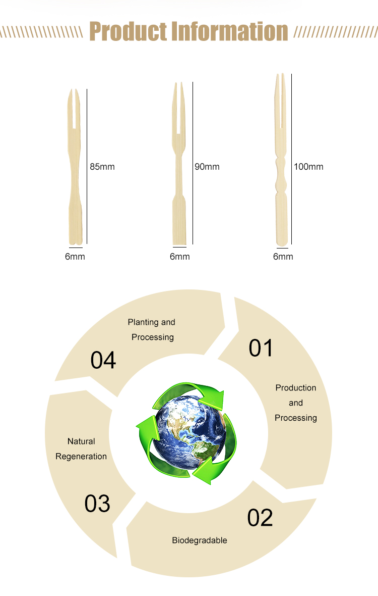 Customized Bamboo Forks 4.7in Fruit Pick