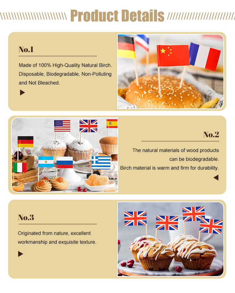 Disposable Wooden Toothpick Flags Bulk