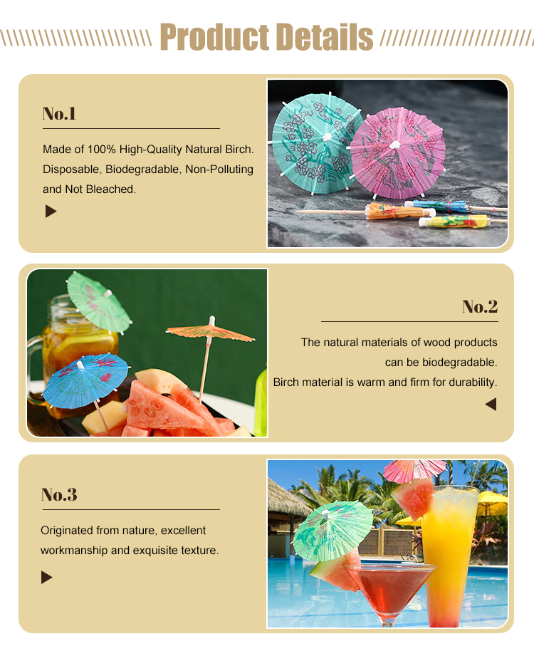 10cm Wooden Umbrella Picks