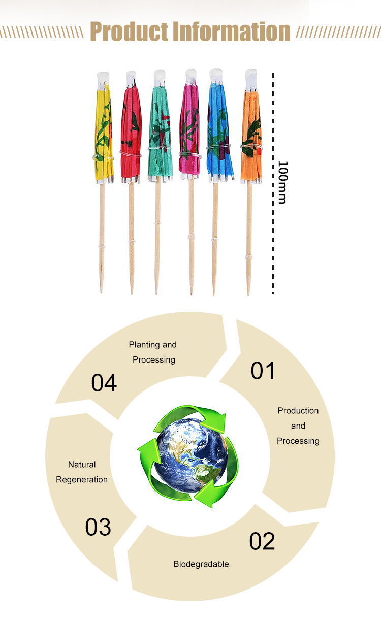100mm Wooden Umbrella Picks