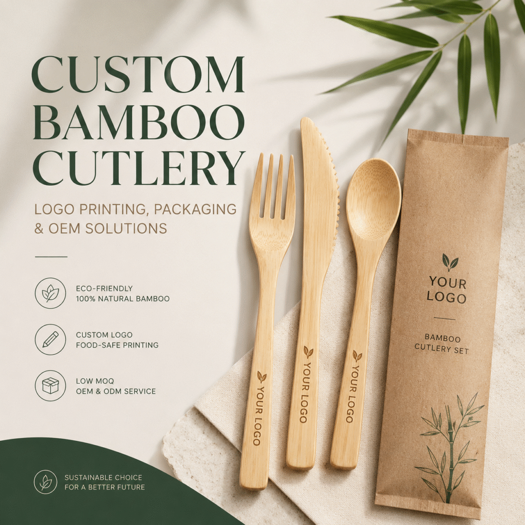 Custom Bamboo Cutlery Guide Logo Printing, Packaging and OEM Solutions